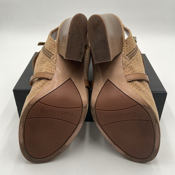 Franco Sarto Fantana Ankle Booties 8.5M Leather Open Toe Strappy Perforated Heel - Picture 16 of 16
